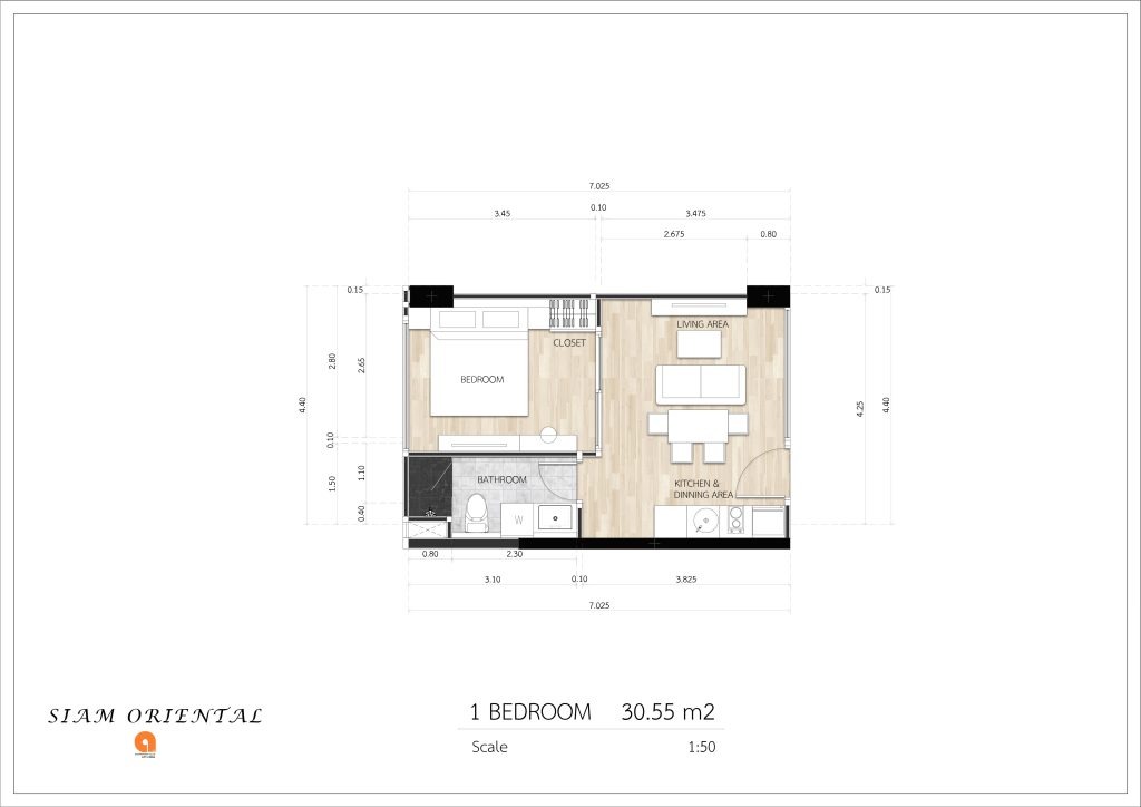 ОДНА СПАЛЬНЯ 30.55 m2