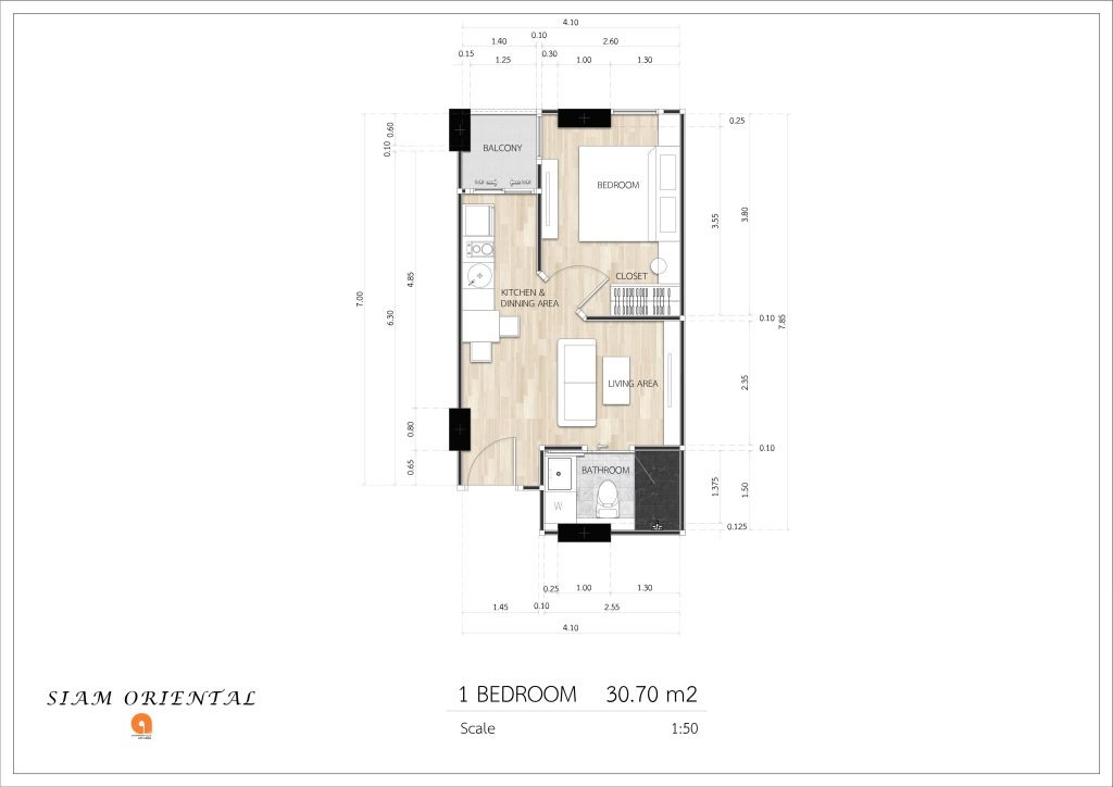 ОДНА СПАЛЬНЯ 30.70 m2