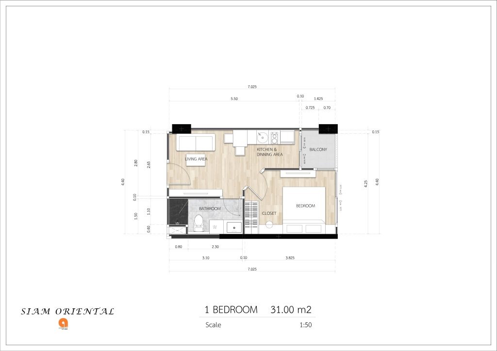 ОДНА СПАЛЬНЯ 31.00 m2