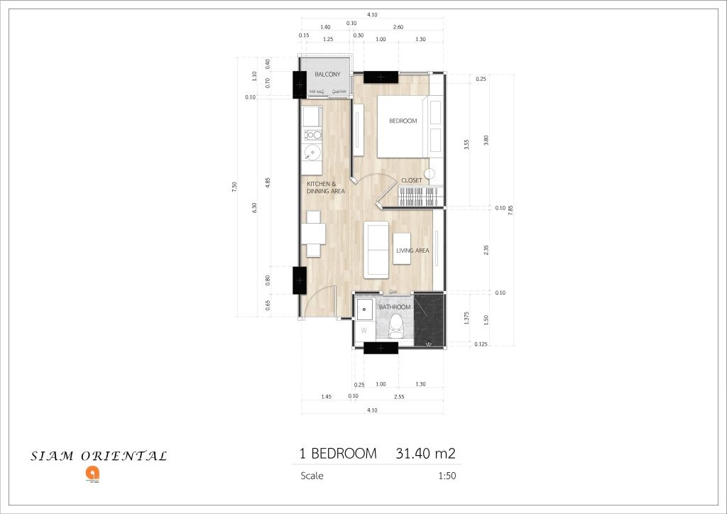 ОДНА СПАЛЬНЯ 31.40 m2