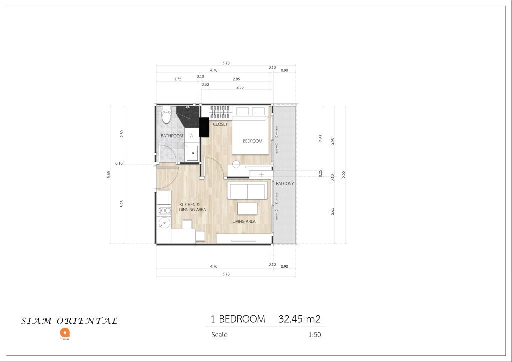 ОДНА СПАЛЬНЯ 32.45 m2