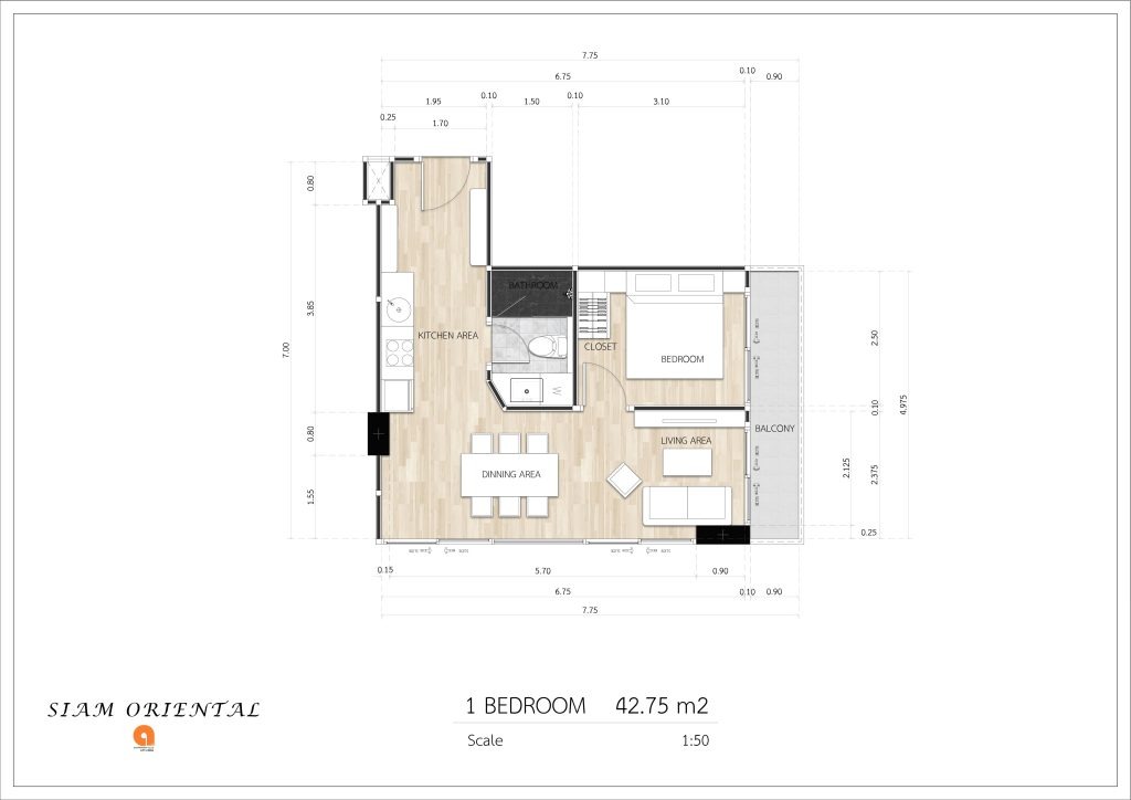 ОДНА СПАЛЬНЯ 42.75 m2